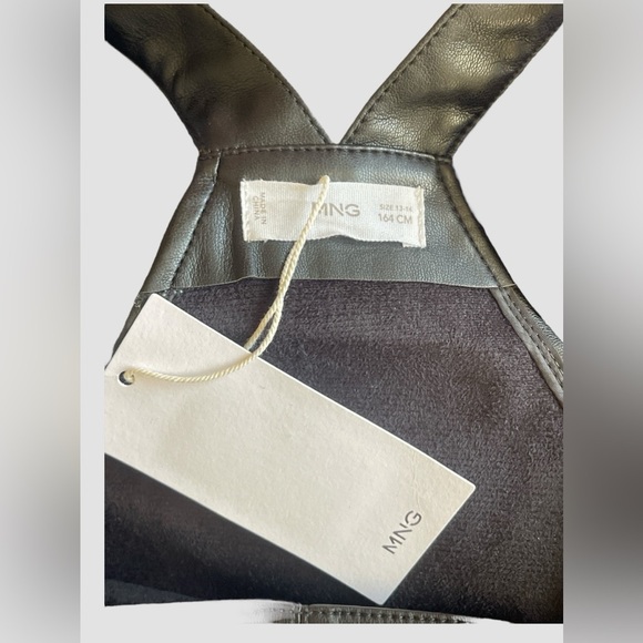 MNG by Mango Kids Faux Leather Pinafore Dress Black Girl’s Sz 13-14 NWT - Picture 7 of 7